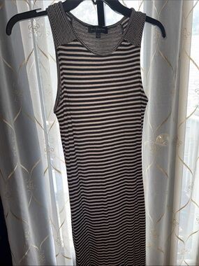 MM Couture Black and Cream Striped Ribbed Tank Maxi